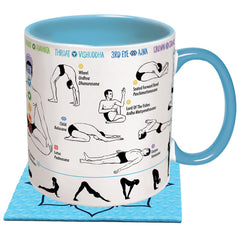Yoga Coffee Mug - Learn Yoga Poses While Drinking Coffee - Includes a Yoga Mat Coaster