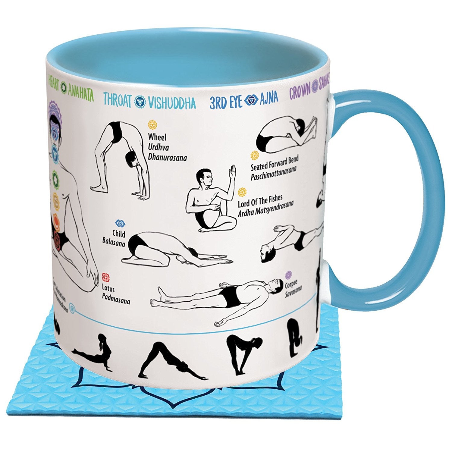 Yoga Coffee Mug - Learn Yoga Poses While Drinking Coffee - Includes a Yoga Mat Coaster